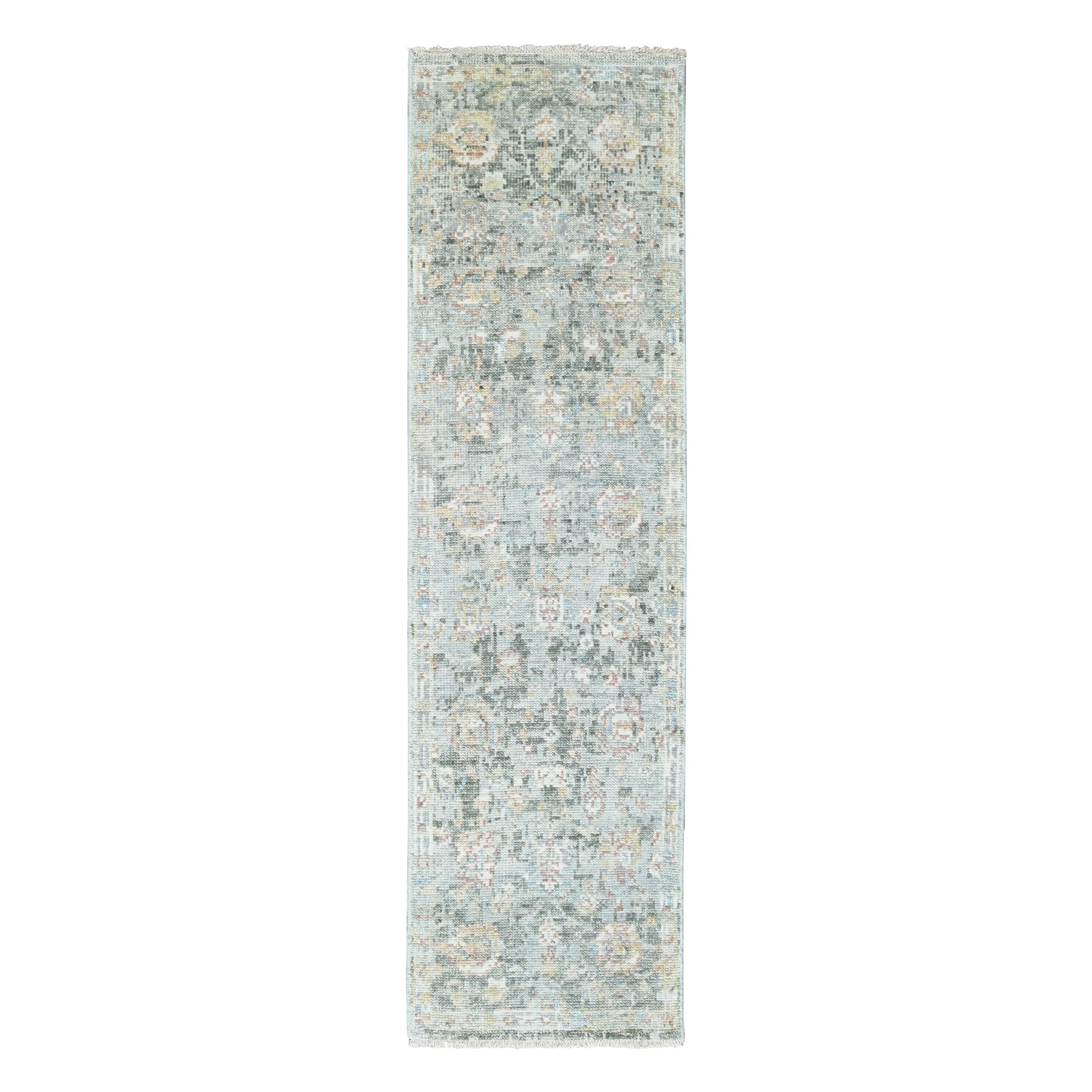 Misty Gray, Oushak Design, Supple Collection, Tone On Tone, Hand Knotted, Soft Vibrant Wool Pile, Plush and Lush, Runner, Oriental Rug